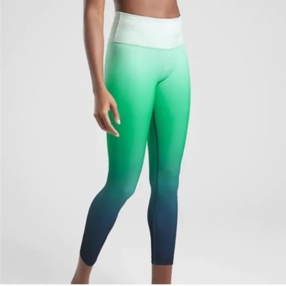 Athleta Elation green & blue ombre dip dye 7/8 length leggings size Small